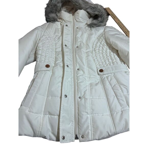 Weather Tamer Winter White Puffer Coat Faux Fur Removable Hood Size M - Picture 11 of 15